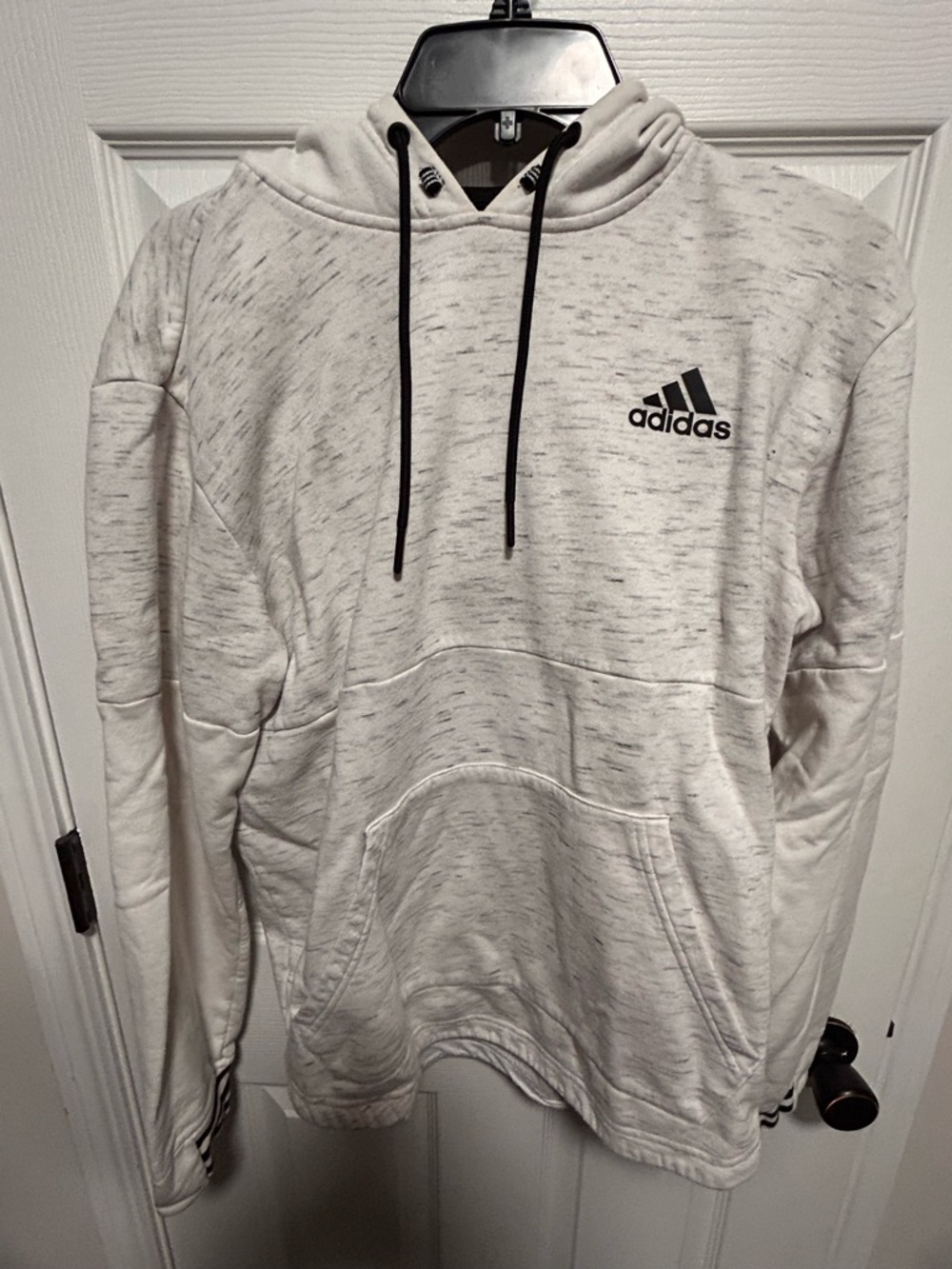 adidas White Marled Pullover Hoodie with Black Logo